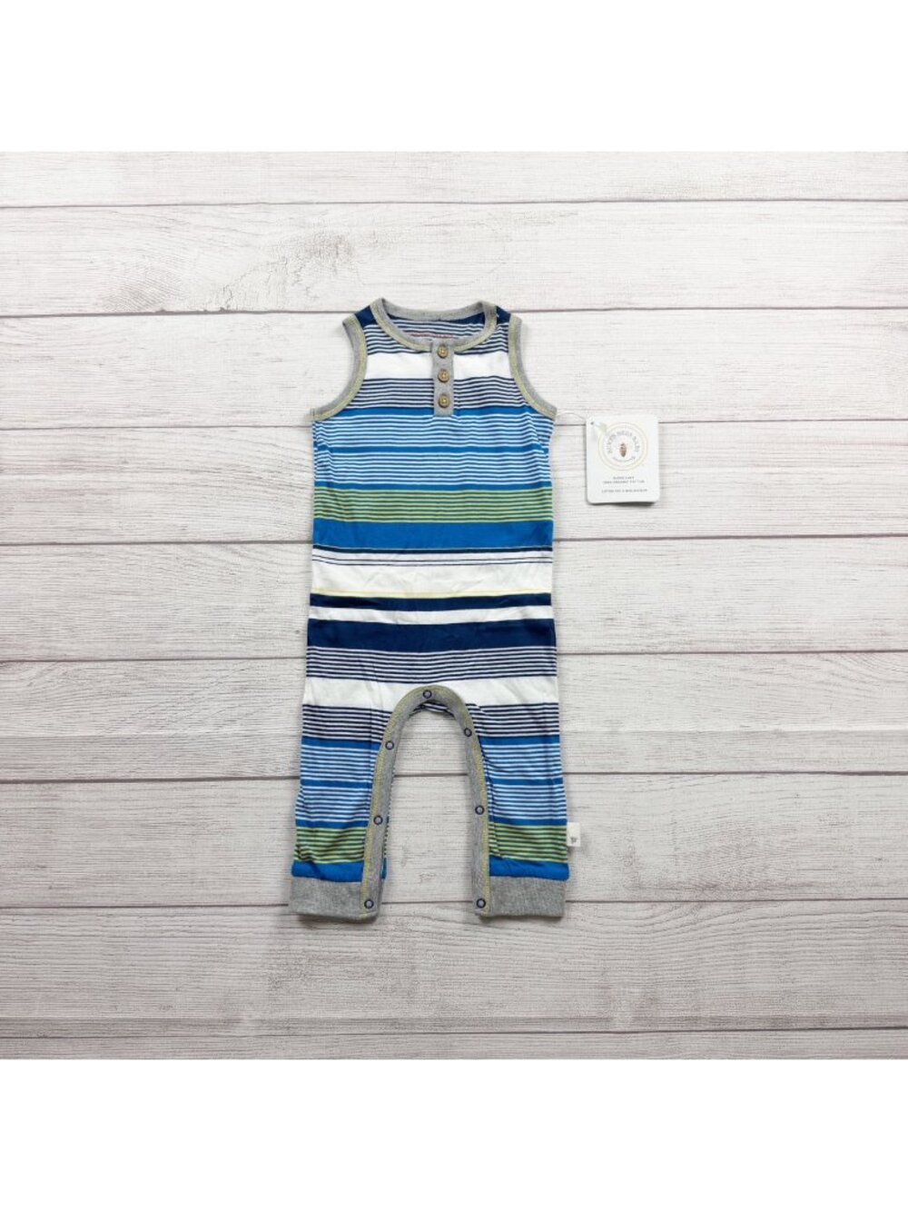 Burt's Bees Baby Organic Sleeveless Striped Romper Classic Buttons NWT 3-6 Month